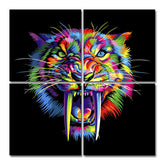 Painting by Numbers Tiger in Rainbow Colors Animal Art4 Panel (Quattro)